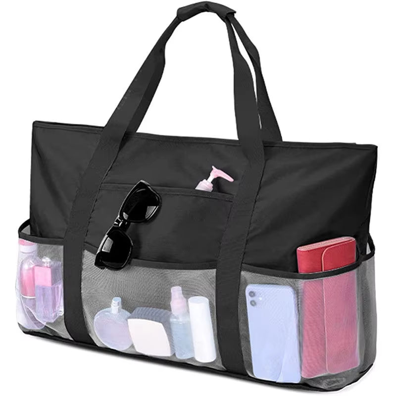 Custom Large Black Oversized Foldable Shopping Net Mesh Beach Bag for Summer Towel Toys Storage Travel Sac De Plage