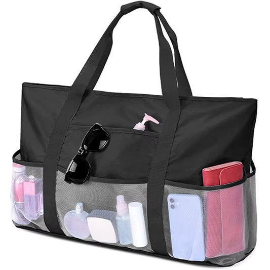 Custom Large Black Oversized Foldable Shopping Net Mesh Beach Bag for Summer Towel Toys Storage Travel Sac De Plage