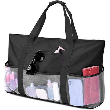 Custom Large Black Oversized Foldable Shopping Net Mesh Beach Bag for Summer Towel Toys Storage Travel Sac De Plage