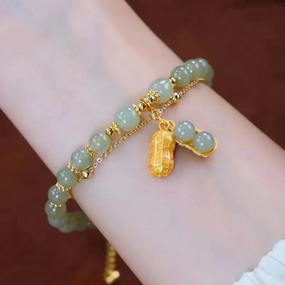 Gold Color for Women'S Hetian Jade Bracelet Leaves Double Layer Jewelry Girls Gifts Dropshipping