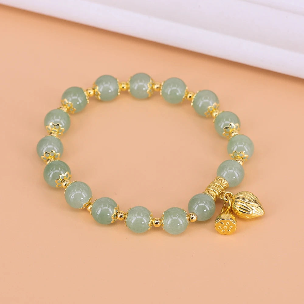 Gold Color for Women'S Hetian Jade Bracelet Leaves Double Layer Jewelry Girls Gifts Dropshipping