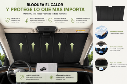 1551 Parasol universal eléctrico auto retráctil para coche: de aluminio negro con tecnología de bloqueo automático del calor.