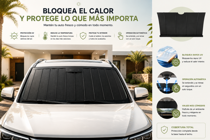 1551 Parasol universal eléctrico auto retráctil para coche: de aluminio negro con tecnología de bloqueo automático del calor.