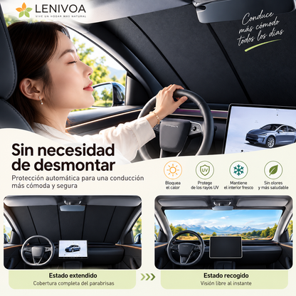 16516 Parasol retráctil eléctrico inteligente para parabrisas: visera frontal con elevación automática de un solo toque, aislamiento térmico y protección UV (universal).