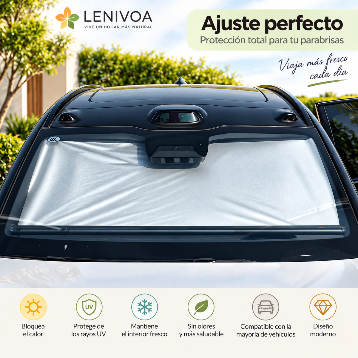 16516 Parasol retráctil eléctrico inteligente para parabrisas: visera frontal con elevación automática de un solo toque, aislamiento térmico y protección UV (universal).