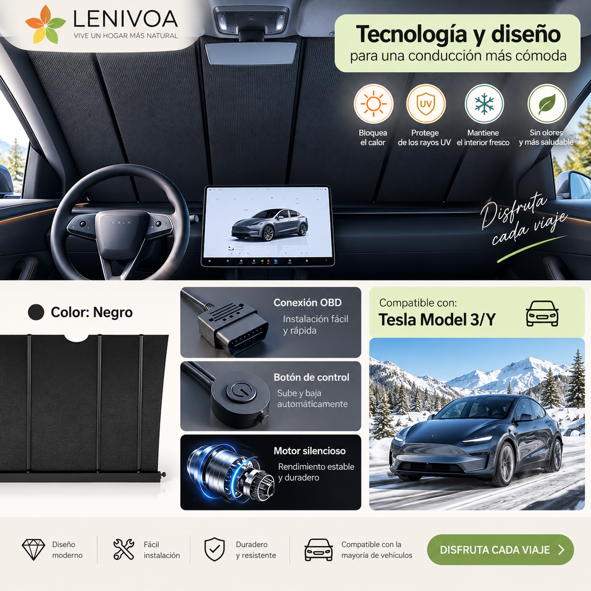 16516 Parasol retráctil eléctrico inteligente para parabrisas: visera frontal con elevación automática de un solo toque, aislamiento térmico y protección UV (universal).