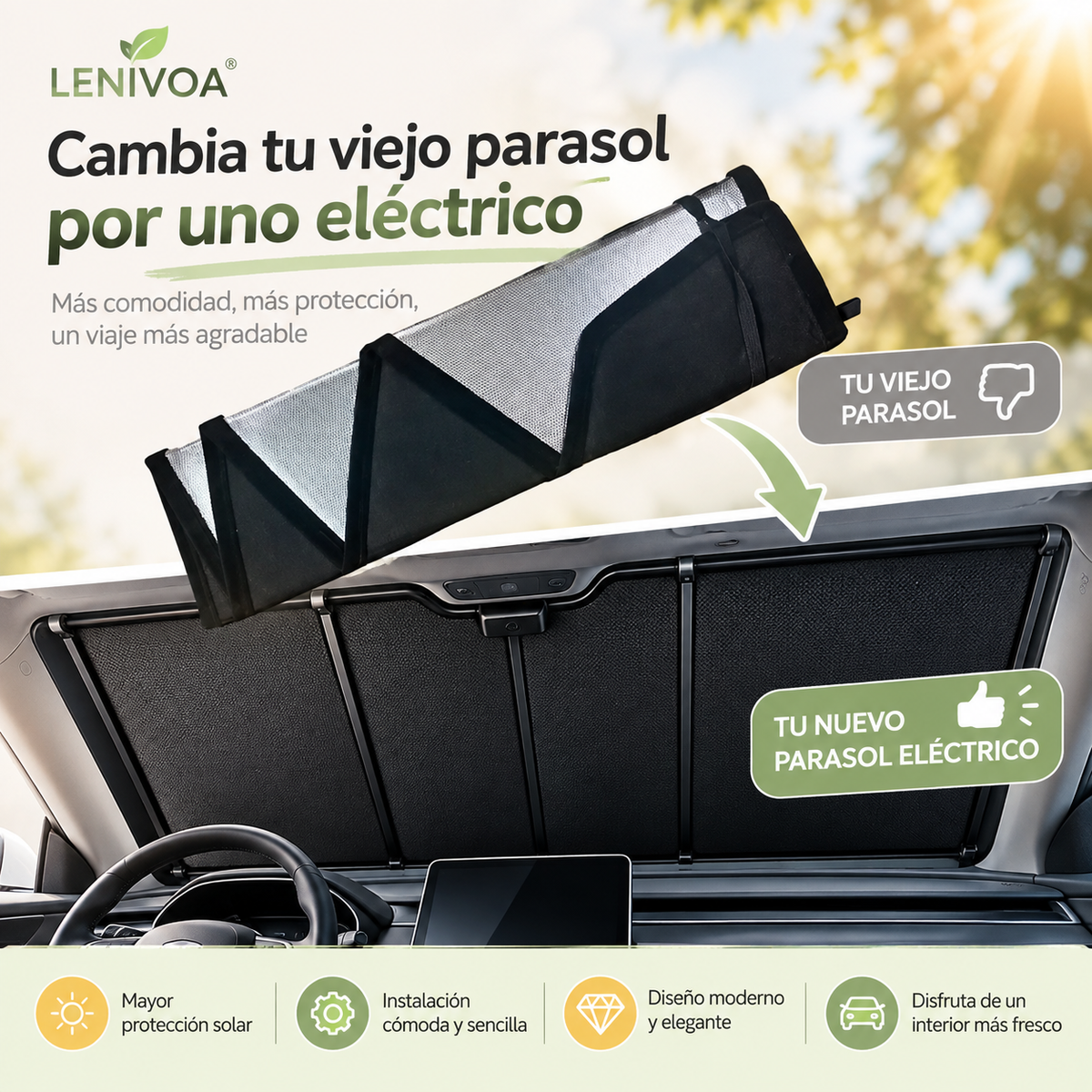 17516 Parasol retráctil automático para parabrisas, mecanismo de apertura con un solo toque, ajuste a medida para varios modelos de automóvil; protección solar práctica y eficiente.
