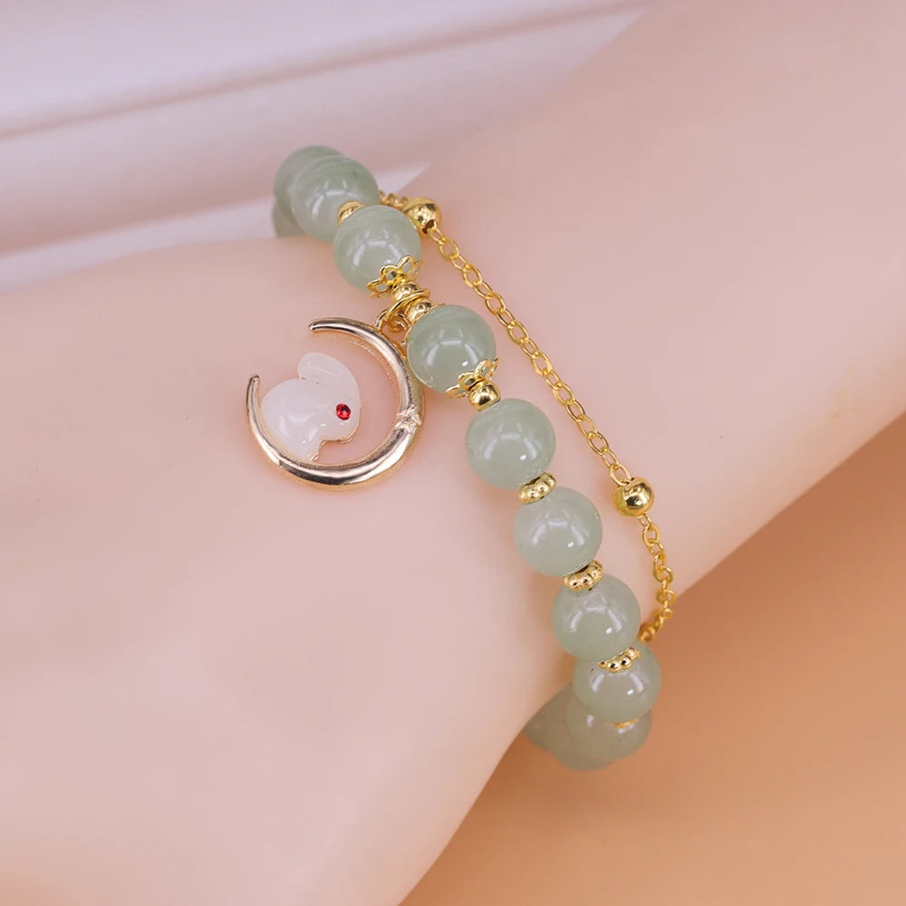 Gold Color for Women'S Hetian Jade Bracelet Leaves Double Layer Jewelry Girls Gifts Dropshipping