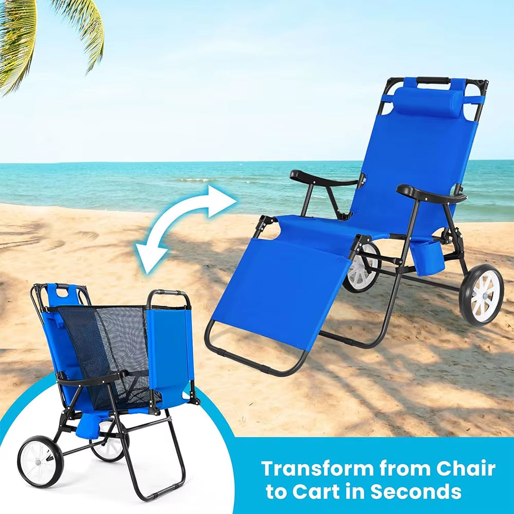 Bestex High Quality Aluminum Portable Camping Beach Chair Cart with Sun Canopy Parasol Folding Summer Beach Chair with Wheels