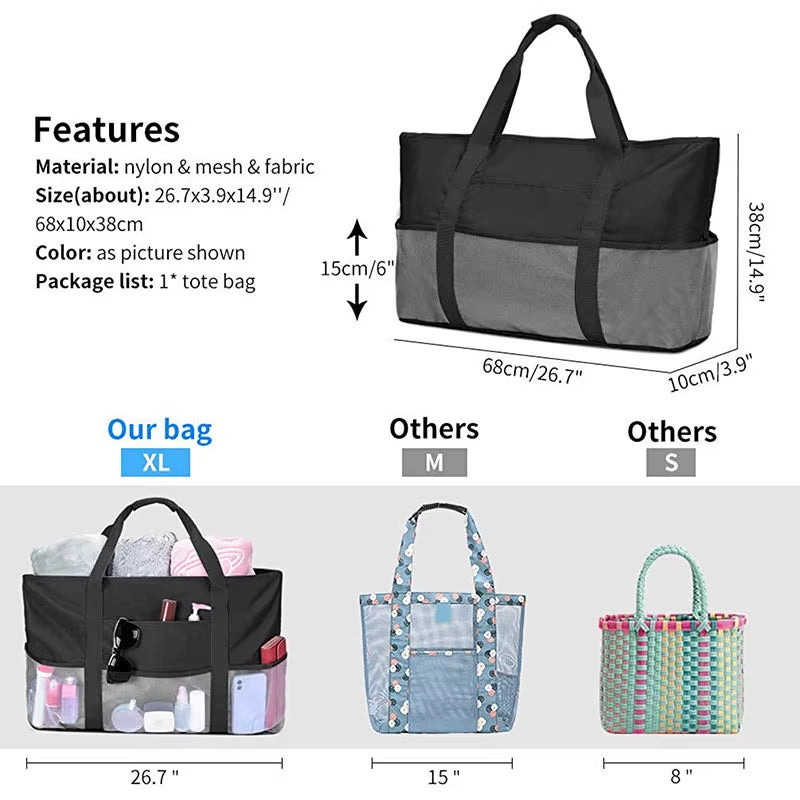 Custom Large Black Oversized Foldable Shopping Net Mesh Beach Bag for Summer Towel Toys Storage Travel Sac De Plage