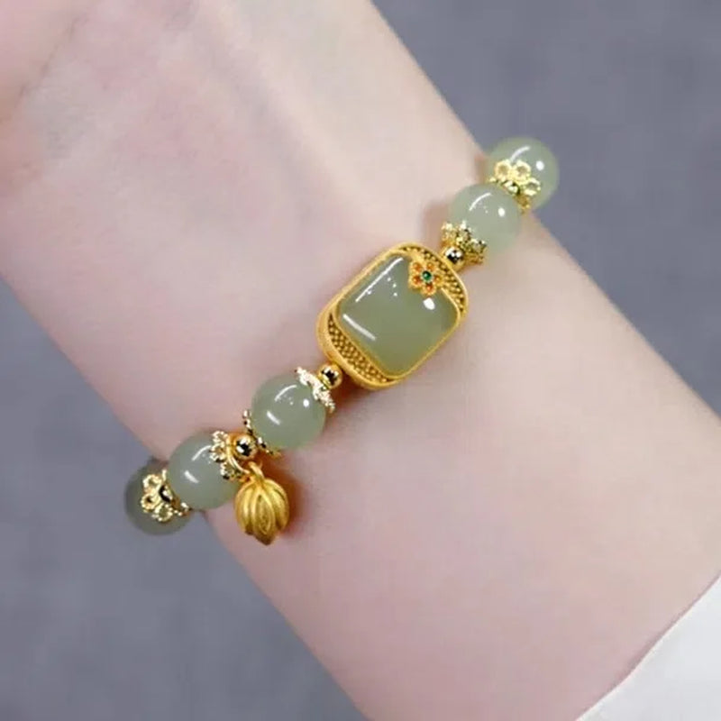 Gold Color for Women'S Hetian Jade Bracelet Leaves Double Layer Jewelry Girls Gifts Dropshipping
