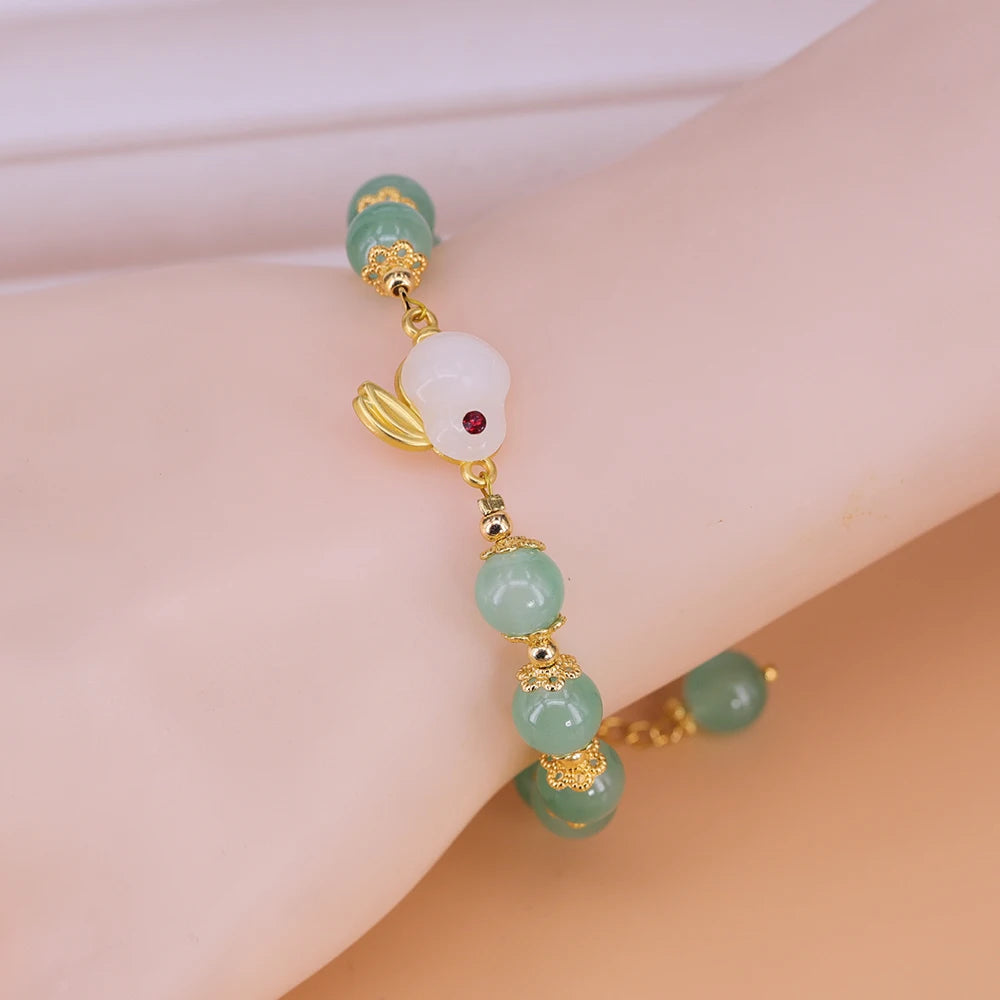 Gold Color for Women'S Hetian Jade Bracelet Leaves Double Layer Jewelry Girls Gifts Dropshipping