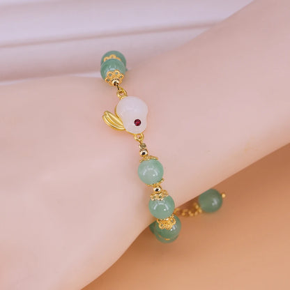 Gold Color for Women'S Hetian Jade Bracelet Leaves Double Layer Jewelry Girls Gifts Dropshipping