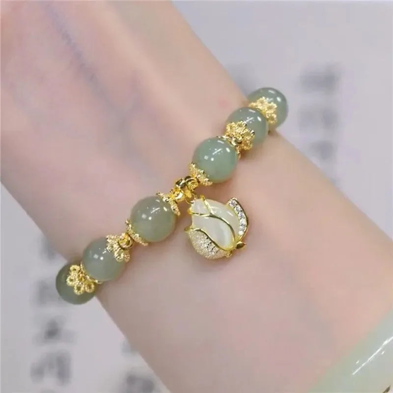 Gold Color for Women'S Hetian Jade Bracelet Leaves Double Layer Jewelry Girls Gifts Dropshipping