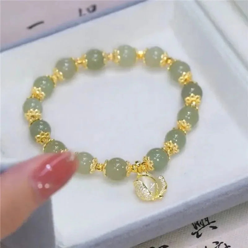 Gold Color for Women'S Hetian Jade Bracelet Leaves Double Layer Jewelry Girls Gifts Dropshipping