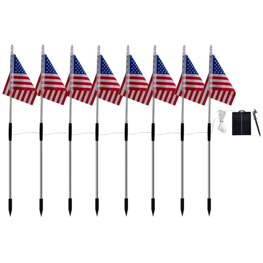 Decorations Outdoor American Flag Lights, 8-Pack Solar Powered Pathway Lights with USA Flags and LED Stars, Red White and Blue Patriotic Yard Decor, 26.5 Inch