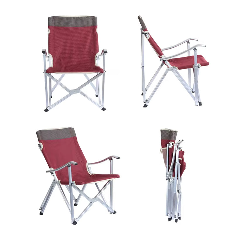 HOMFUL Outdoor Portable Aluminum Folding Camping Chair Wood Armrest Folding Beach Chair