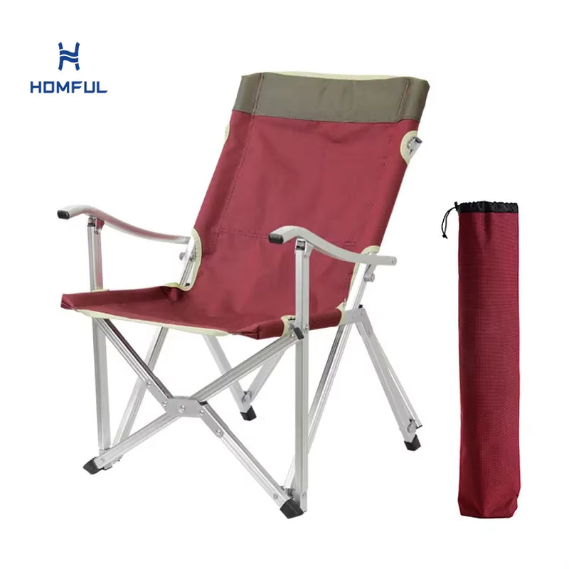 HOMFUL Outdoor Portable Aluminum Folding Camping Chair Wood Armrest Folding Beach Chair