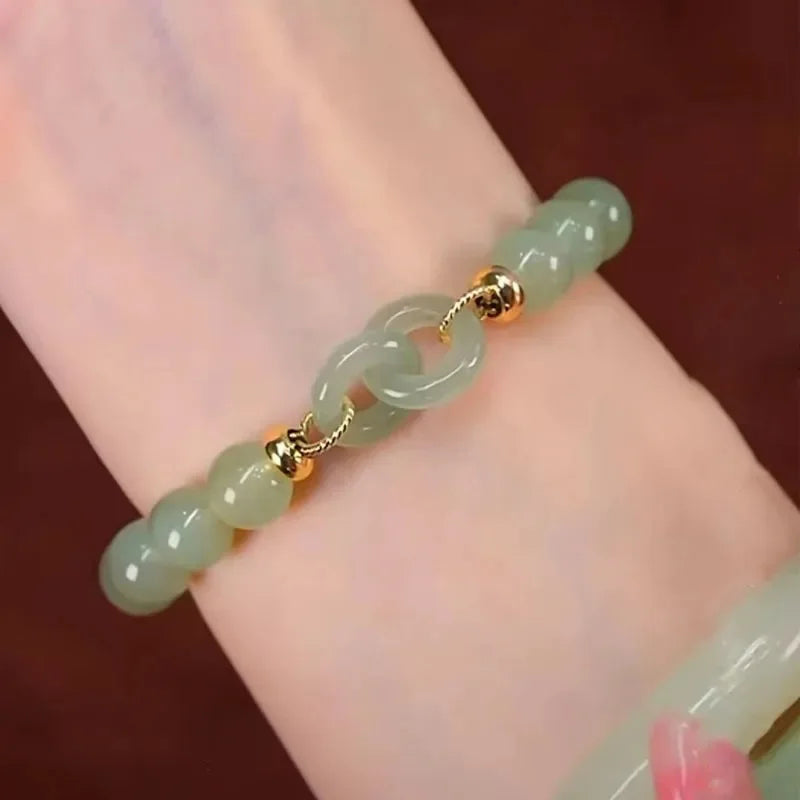 Gold Color for Women'S Hetian Jade Bracelet Leaves Double Layer Jewelry Girls Gifts Dropshipping