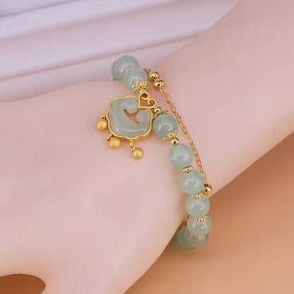 Gold Color for Women'S Hetian Jade Bracelet Leaves Double Layer Jewelry Girls Gifts Dropshipping
