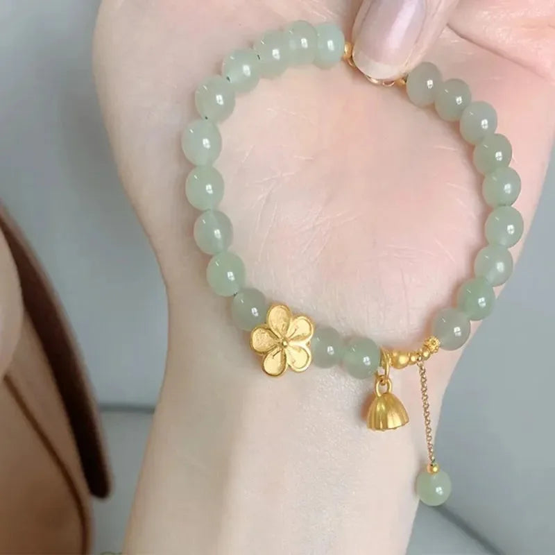 Gold Color for Women'S Hetian Jade Bracelet Leaves Double Layer Jewelry Girls Gifts Dropshipping