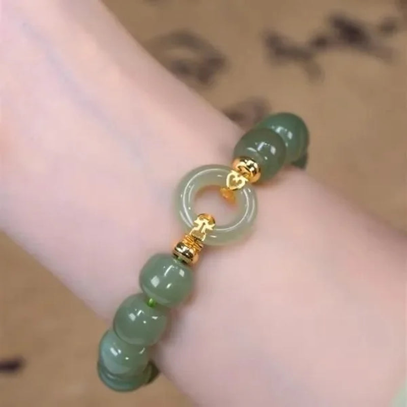 Gold Color for Women'S Hetian Jade Bracelet Leaves Double Layer Jewelry Girls Gifts Dropshipping