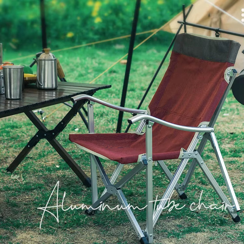 HOMFUL Outdoor Portable Aluminum Folding Camping Chair Wood Armrest Folding Beach Chair