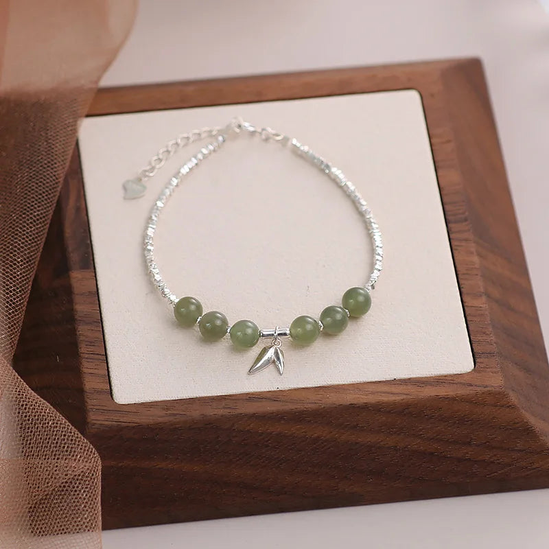 Gold Color for Women'S Hetian Jade Bracelet Leaves Double Layer Jewelry Girls Gifts Dropshipping