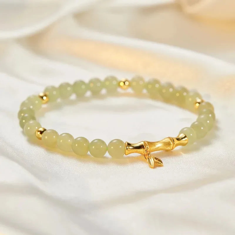 Gold Color for Women'S Hetian Jade Bracelet Leaves Double Layer Jewelry Girls Gifts Dropshipping
