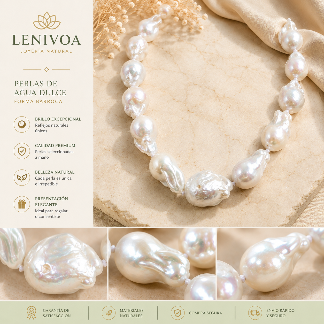 Collar de perlas barrocas grandes de agua dulce