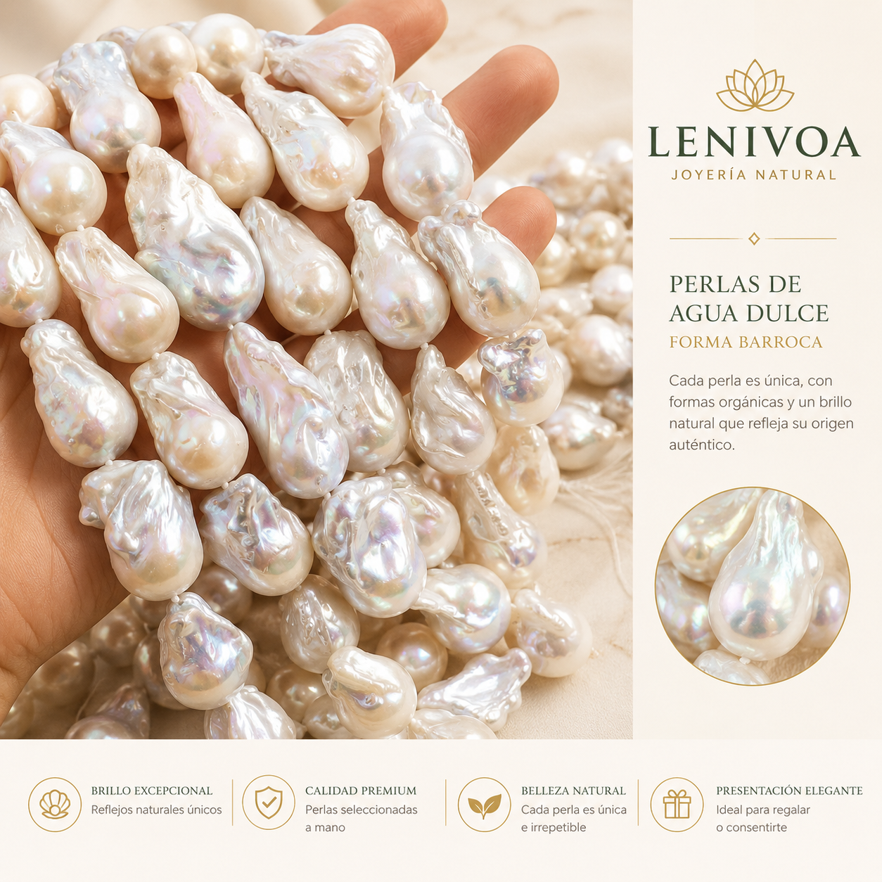 Collar de perlas barrocas grandes de agua dulce