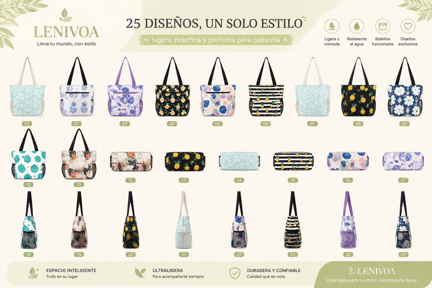 Bolso de Playa Grande con Cremallera – 25 Diseños Disponibles