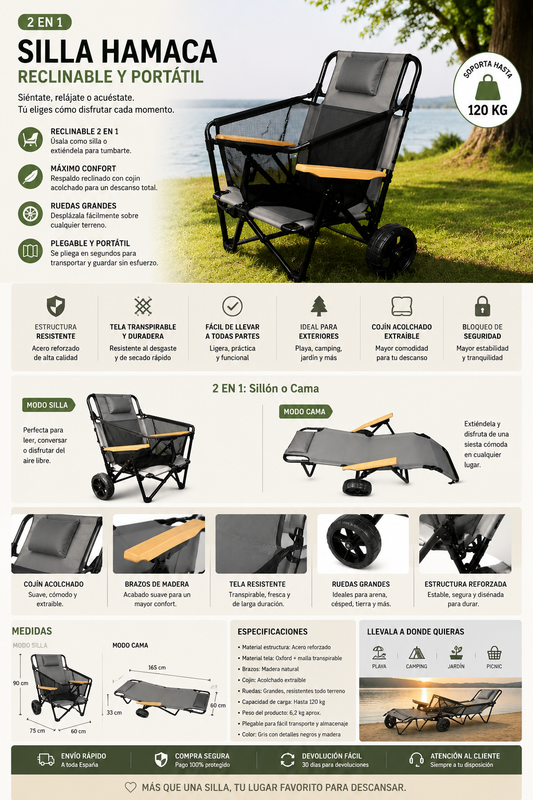 Portable Iron Camping Beach Chair Cart with Sun Canopy Parasol Folding Wheels for Bedroom & Dining