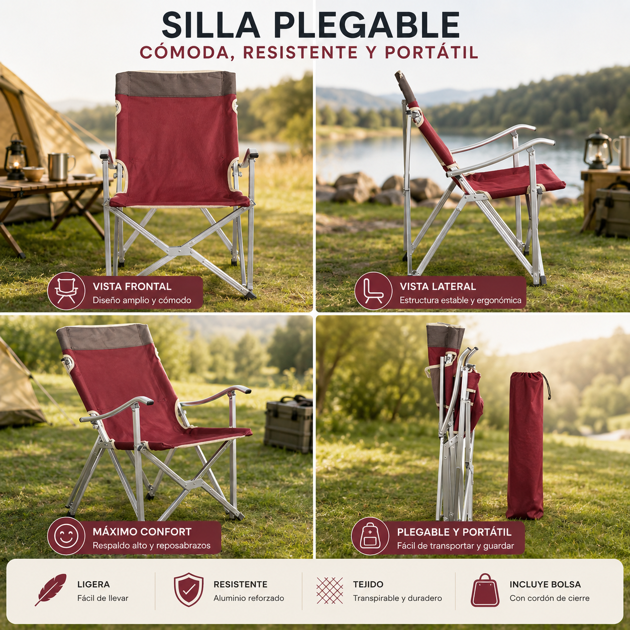 HOMFUL Silla plegable portátil de aluminio para camping y playa