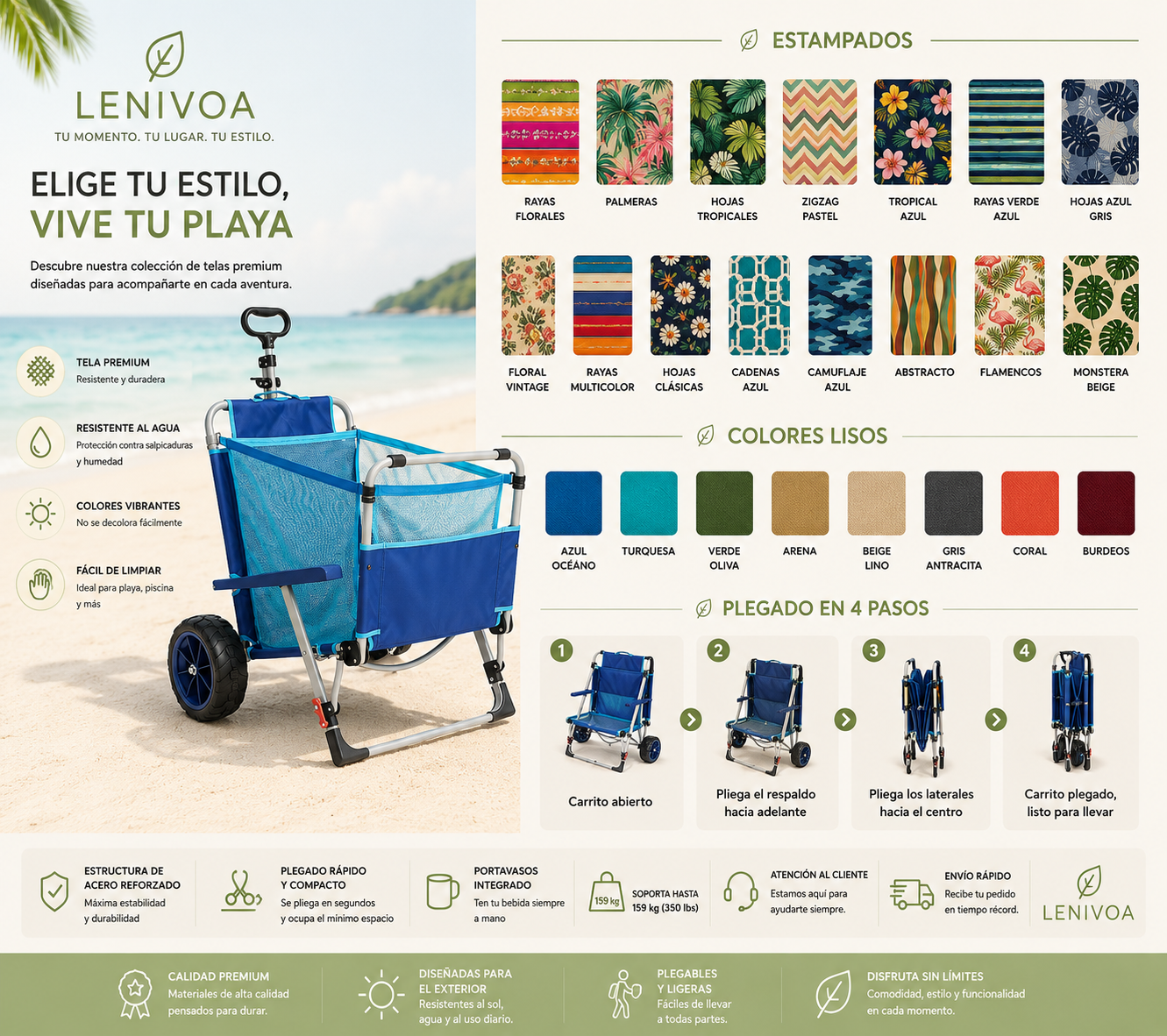 Silla de playa plegable Bestex 2 en 1