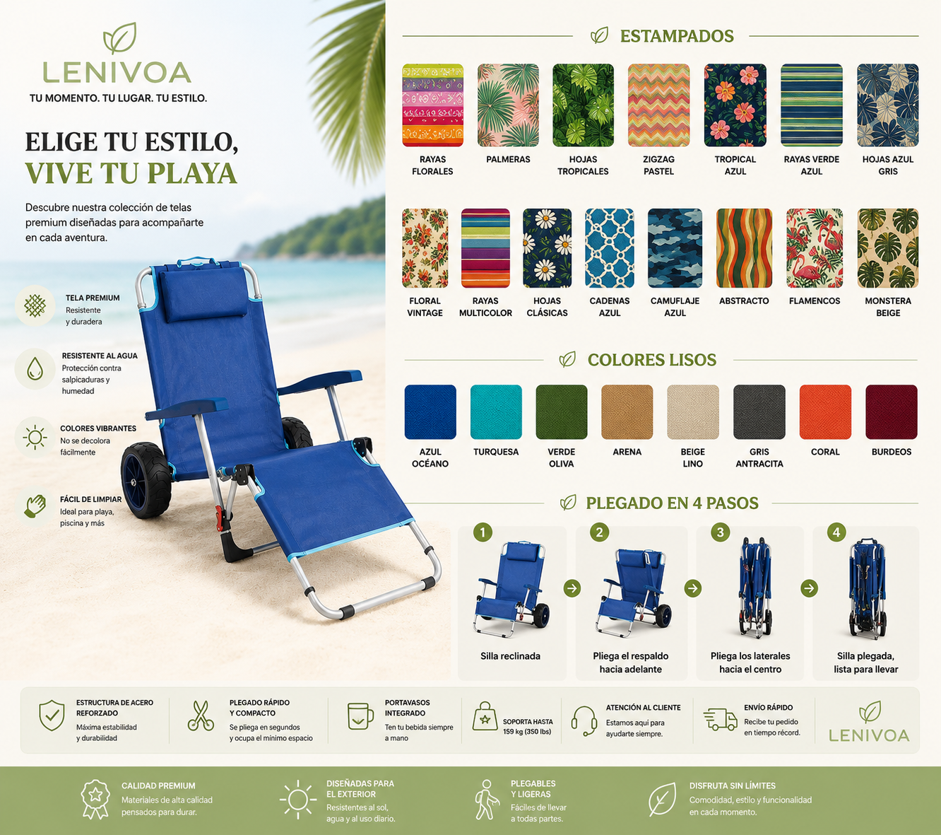 Silla de playa plegable Bestex 2 en 1
