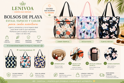 Bolso de Playa Grande con Cremallera – 25 Diseños Disponibles