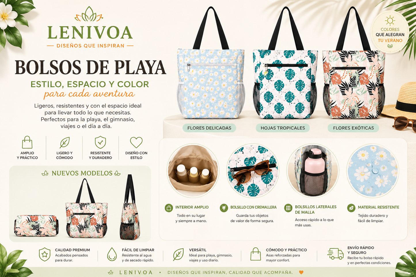 Bolso de Playa Grande con Cremallera – 25 Diseños Disponibles