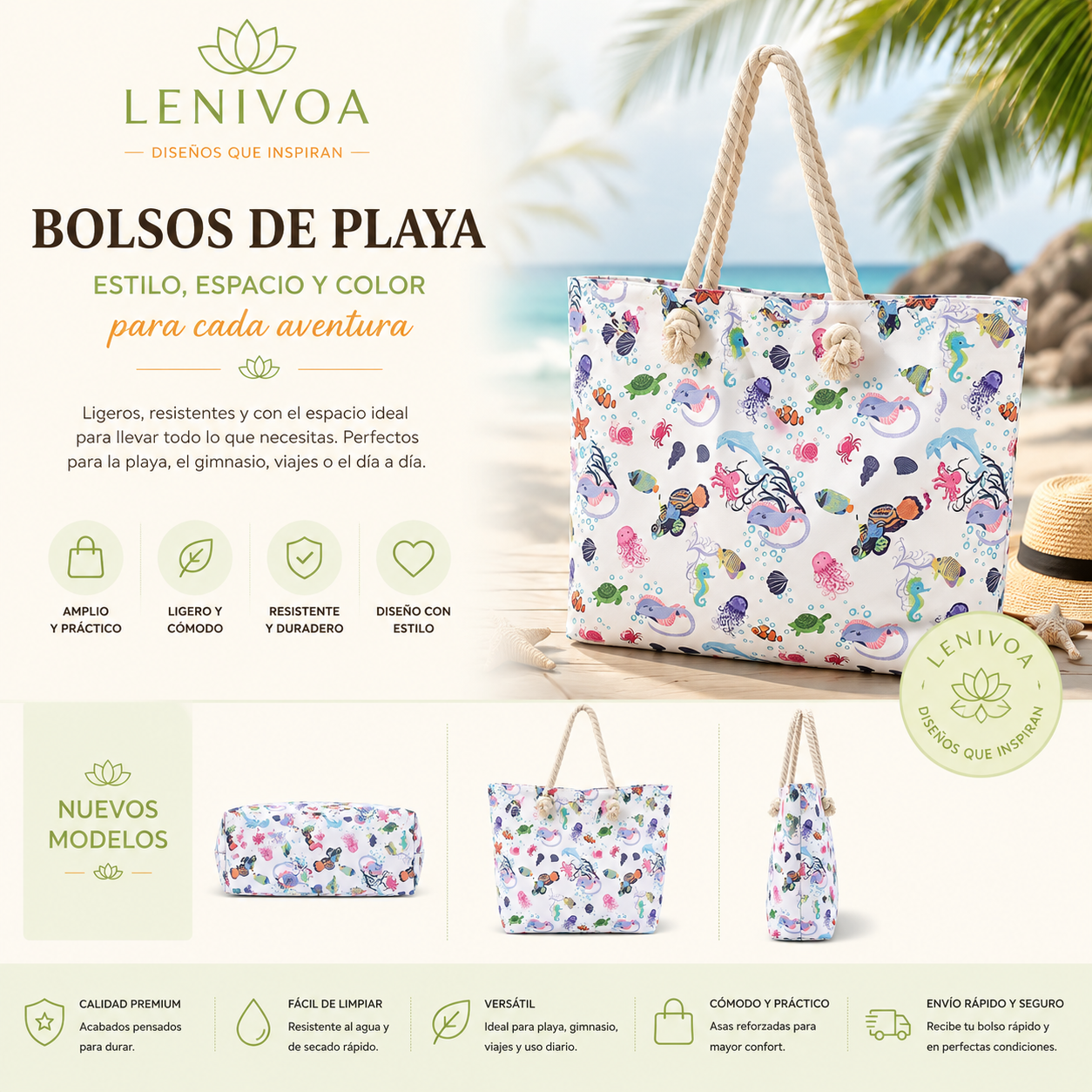 Bolso de Playa Premium con Asas de Cuerda – 10 Diseños Exclusivos Palta