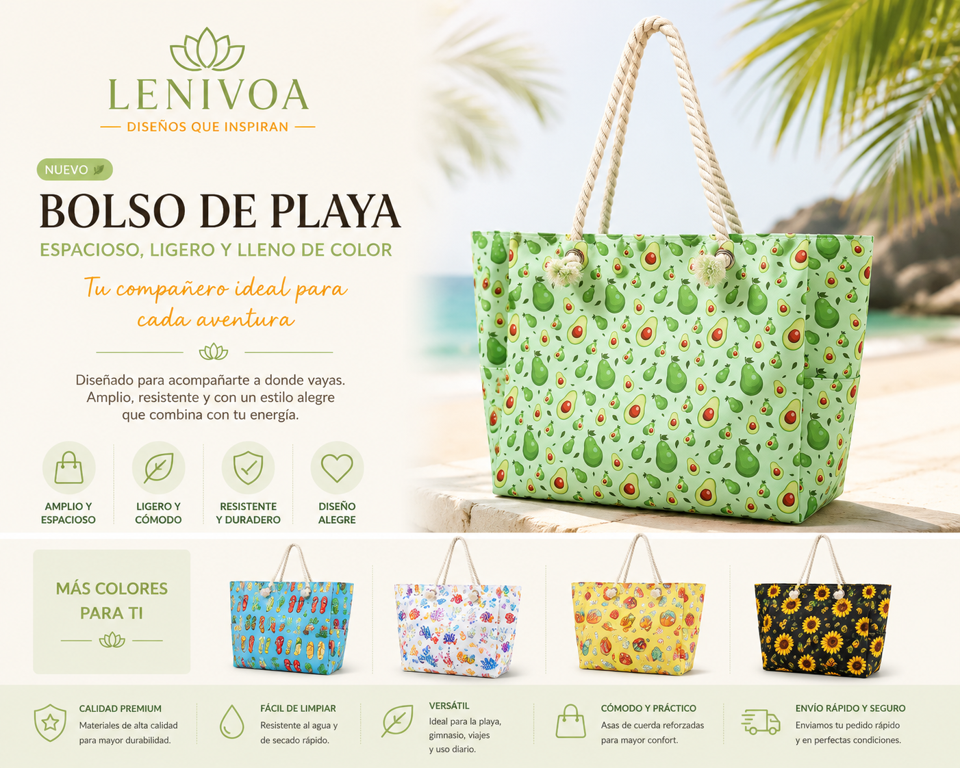 Bolso de Playa Premium con Asas de Cuerda – 10 Diseños Exclusivos Palta