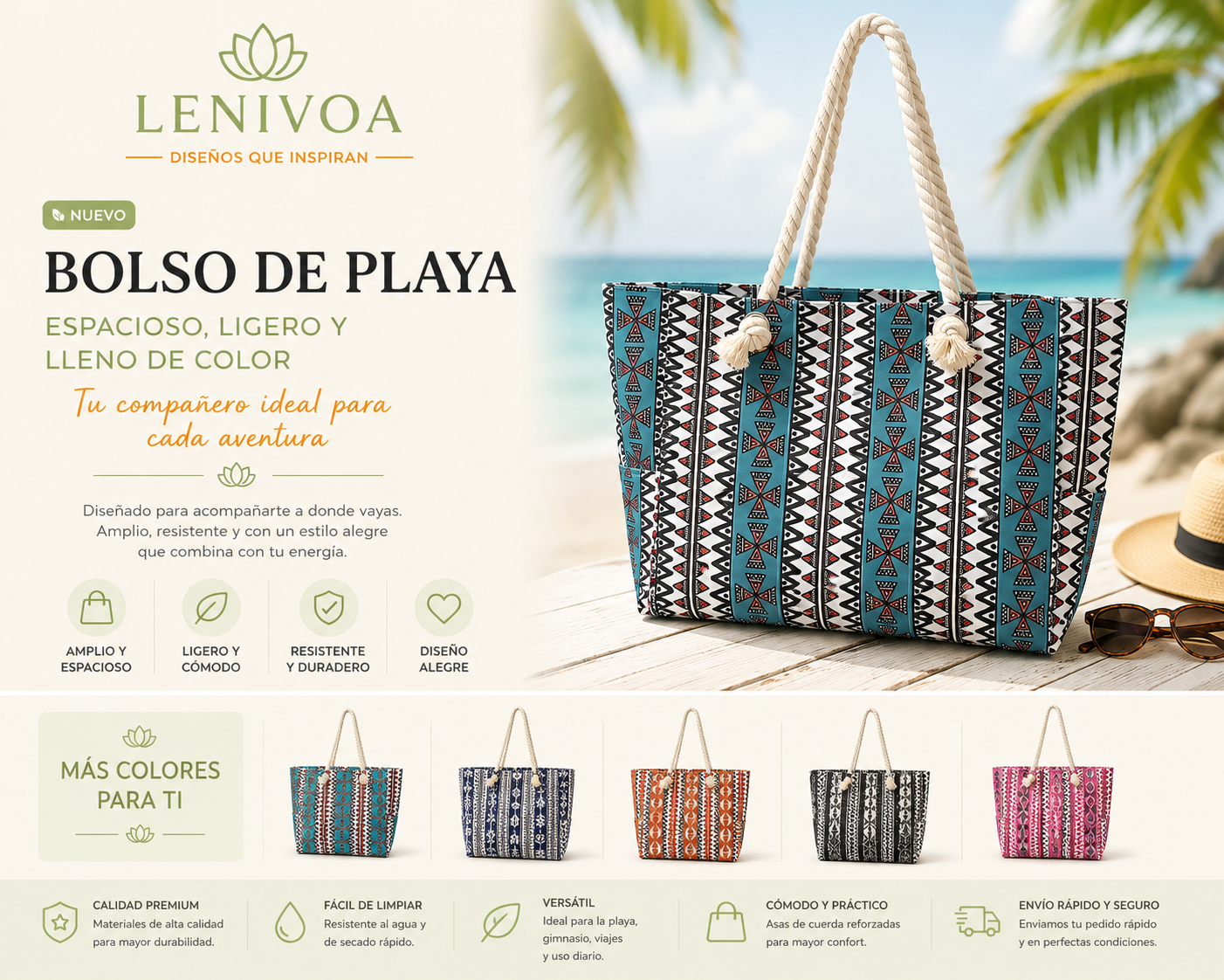Bolso de Playa Premium con Asas de Cuerda – 10 Diseños Exclusivos Palta