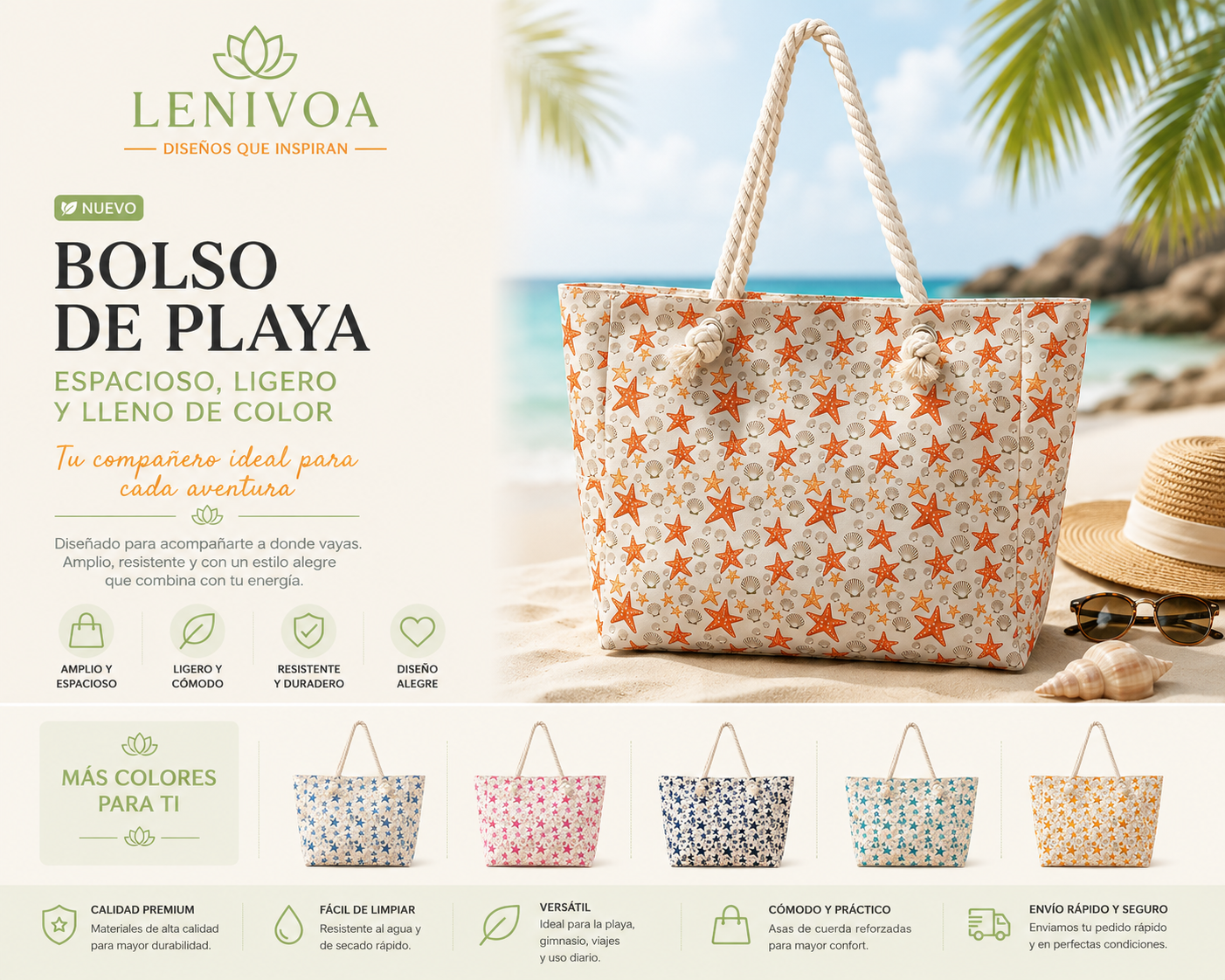 Bolso de Playa Premium con Asas de Cuerda – 10 Diseños Exclusivos Palta