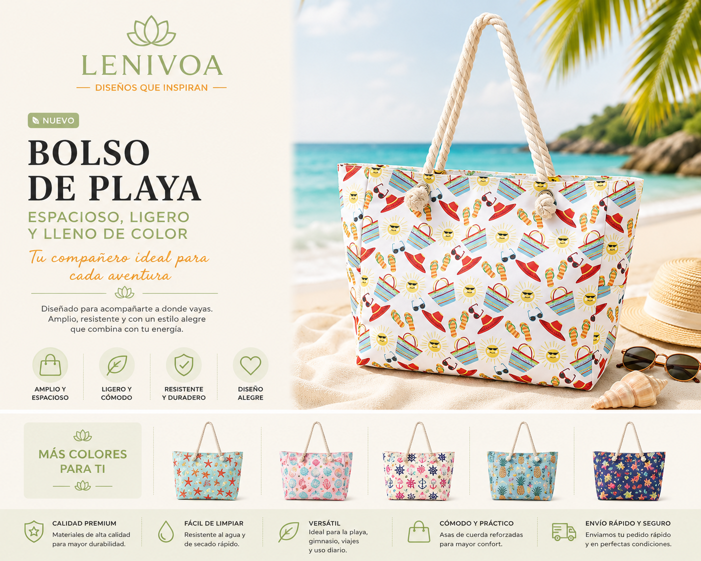Bolso de Playa Premium con Asas de Cuerda – 10 Diseños Exclusivos Palta