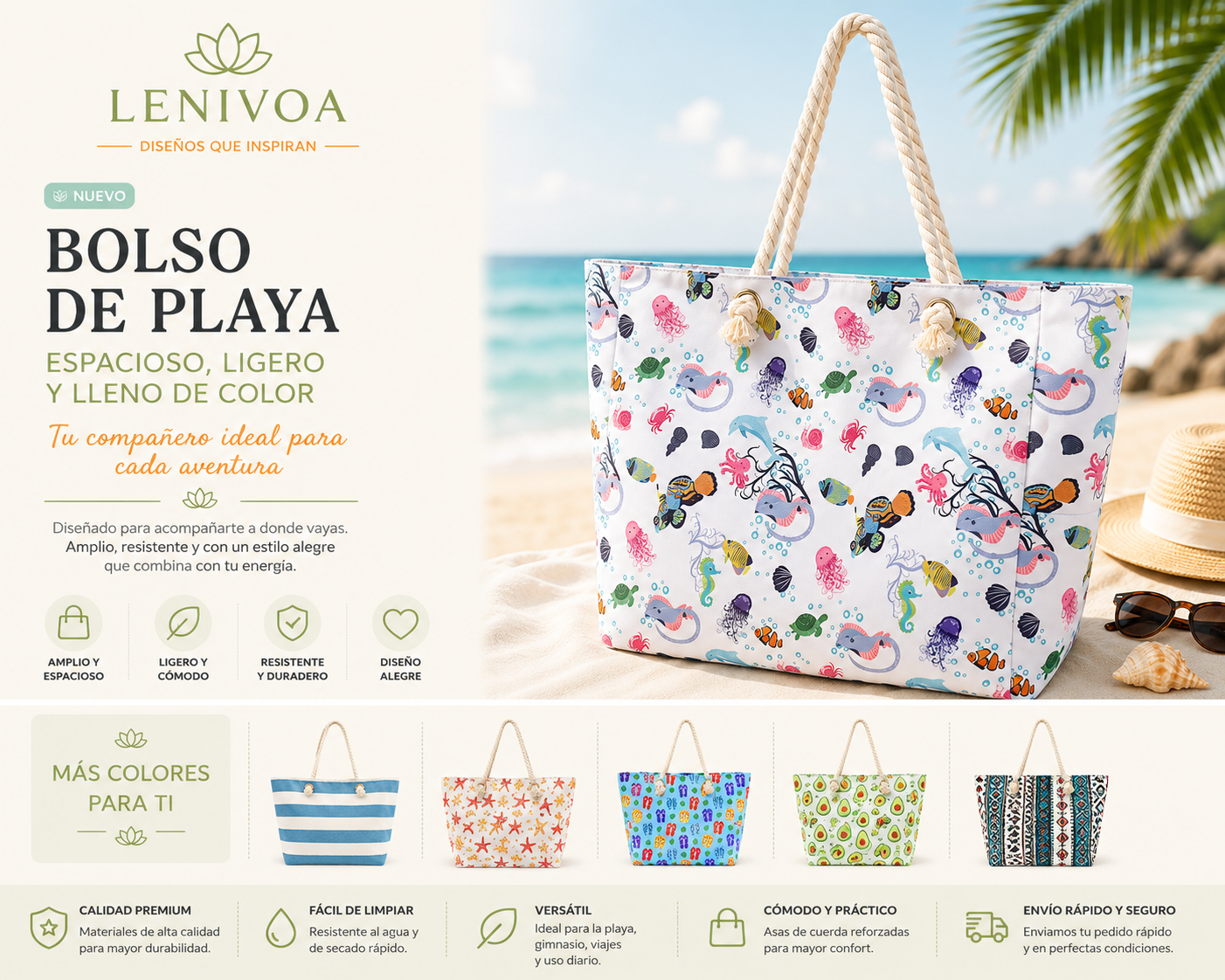 Bolso de Playa Premium con Asas de Cuerda – 10 Diseños Exclusivos Palta