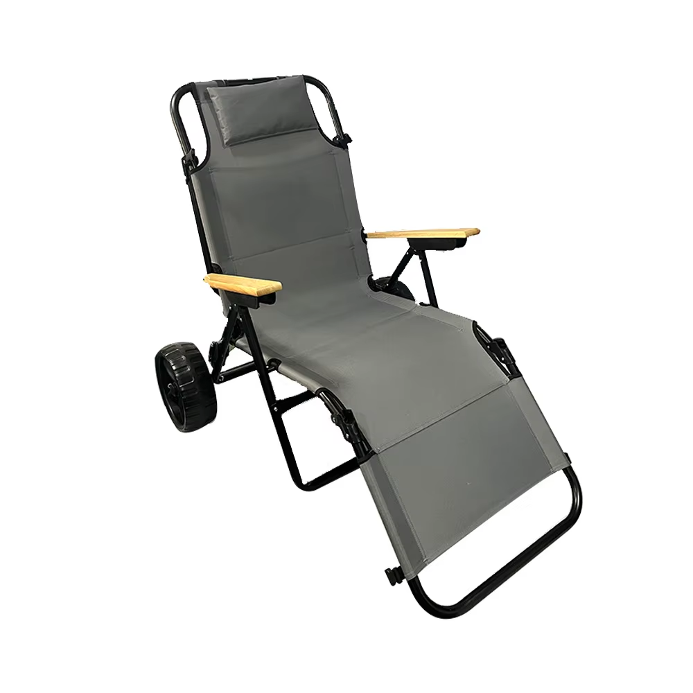 Portable Iron Camping Beach Chair Cart with Sun Canopy Parasol Folding Wheels for Bedroom & Dining