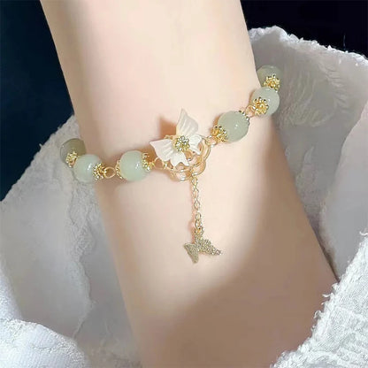 Gold Color for Women'S Hetian Jade Bracelet Leaves Double Layer Jewelry Girls Gifts Dropshipping