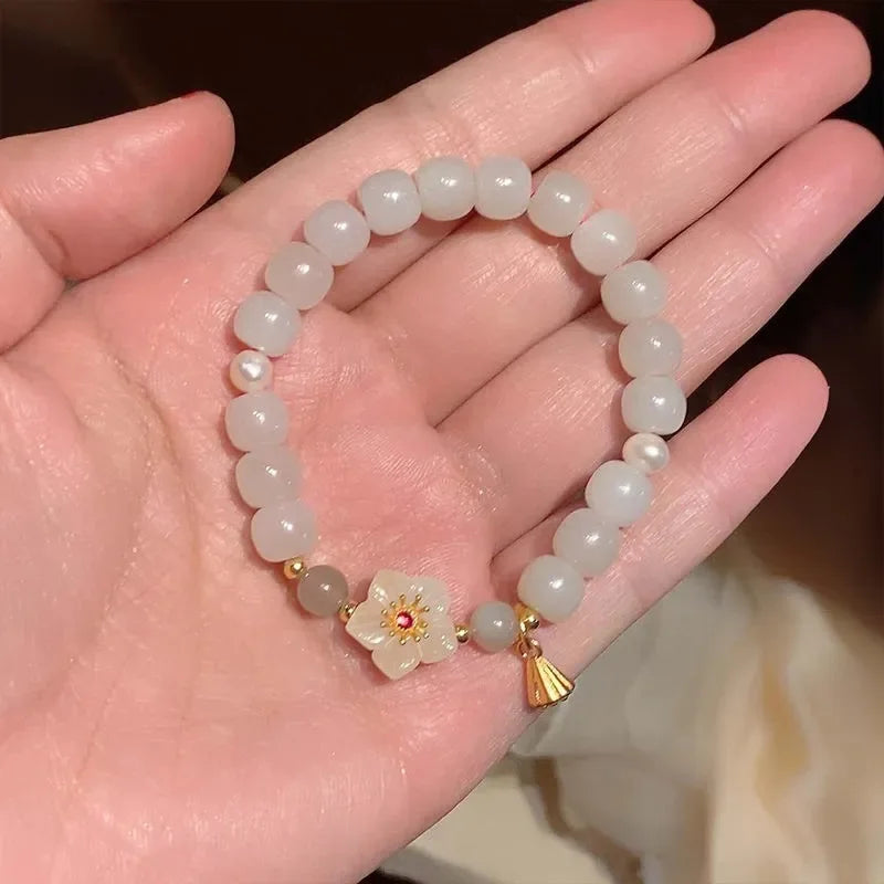 Gold Color for Women'S Hetian Jade Bracelet Leaves Double Layer Jewelry Girls Gifts Dropshipping