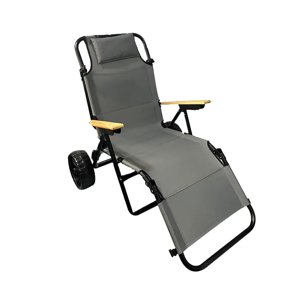 Portable Iron Camping Beach Chair Cart with Sun Canopy Parasol Folding Wheels for Bedroom & Dining
