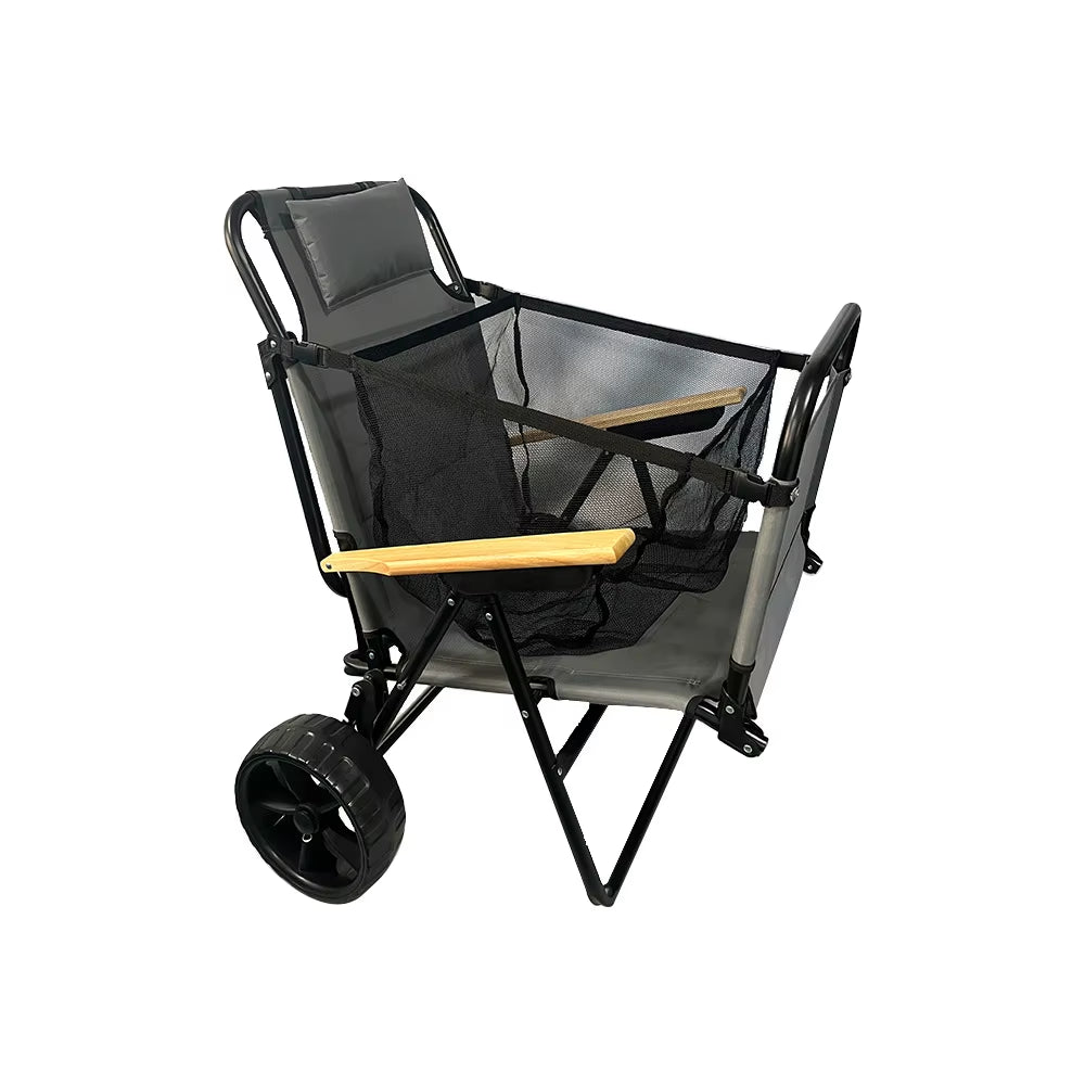 Portable Iron Camping Beach Chair Cart with Sun Canopy Parasol Folding Wheels for Bedroom & Dining