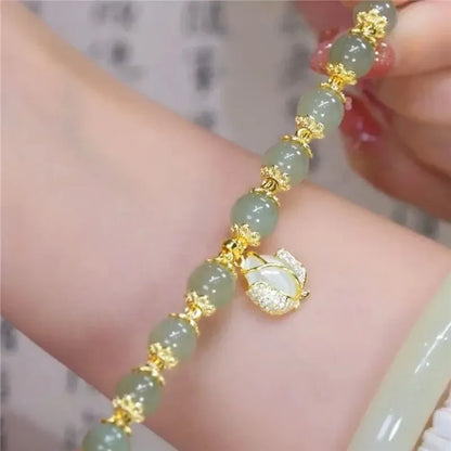 Gold Color for Women'S Hetian Jade Bracelet Leaves Double Layer Jewelry Girls Gifts Dropshipping